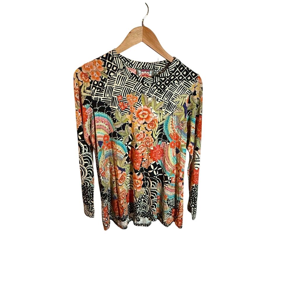 Johnny Was Los Angeles Blouse Top Women's Medium Multicolor Boho Long Sleeves